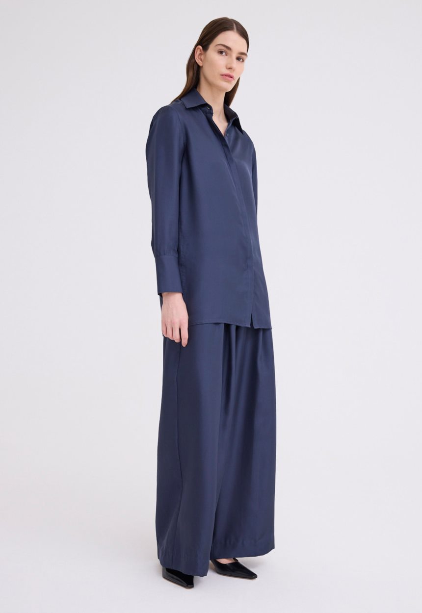 Jac + Jack Iver Silk Twill Shirt - Sly Blue